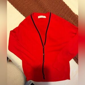 Red V-Neck Cardigan Sweater